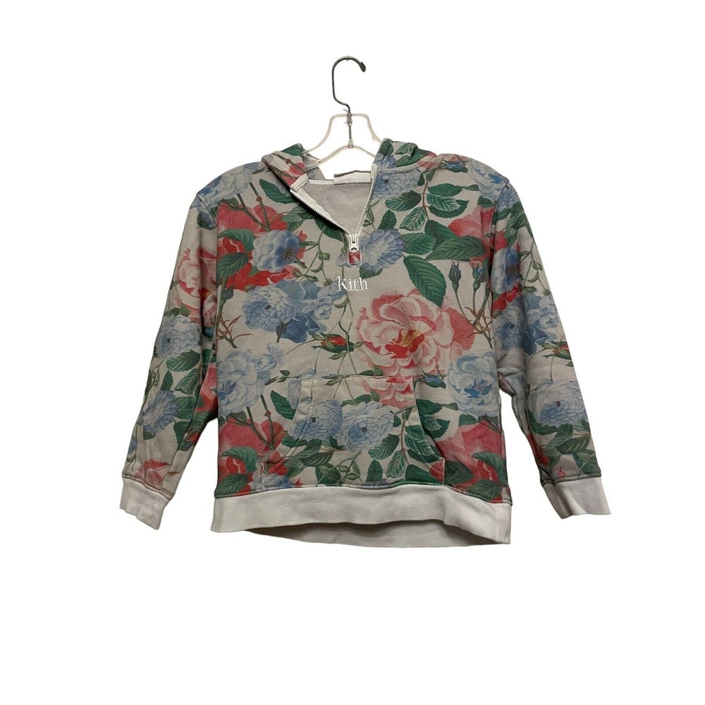 Kith Kids Floral Pullover 1/4 Zip Hoodie Unisex Size 10/11 Sweatshirt‎ Cotton